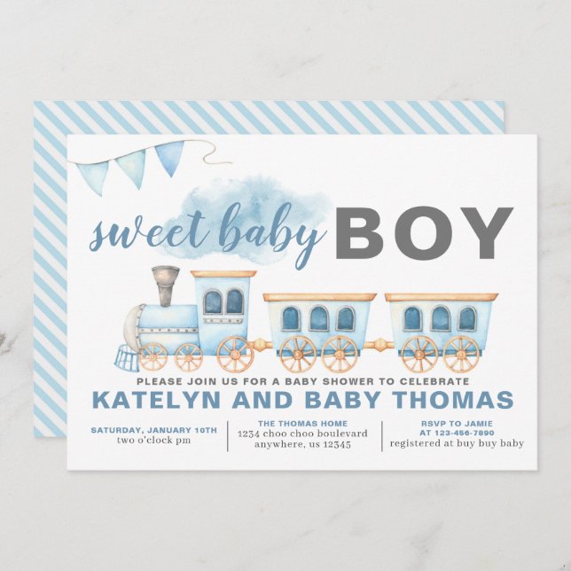 Train Baby Shower Invitation Boy Transportation (Front/Back)
