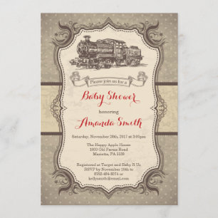 Train Baby Shower Invitation Vintage Retro