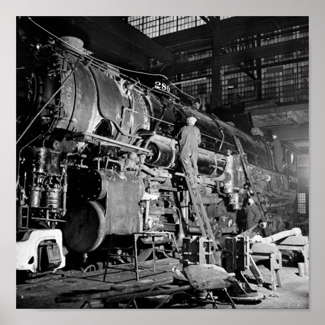 Train Being Repaired At Locomotive Shop - 1942  Poster (Front)