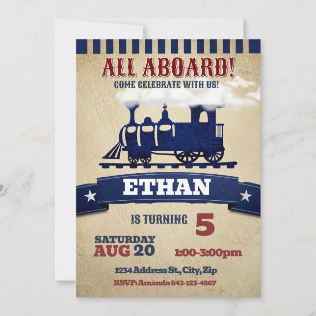 Train birthday invitation vintage (Front)