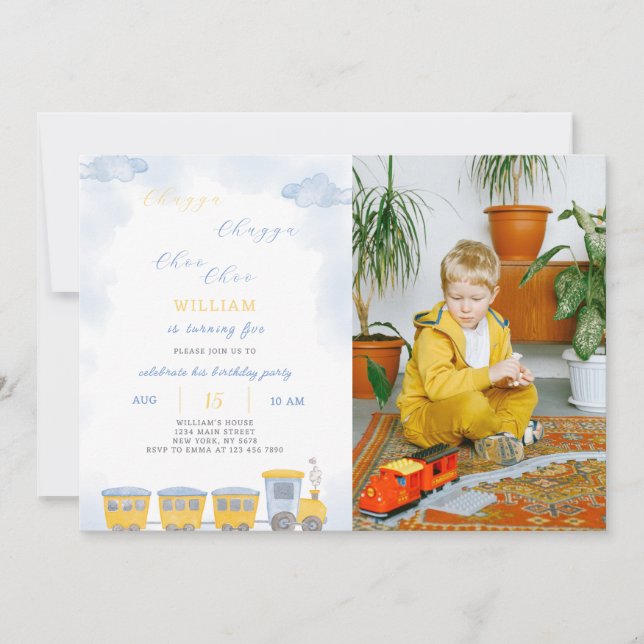 Train Birthday Invitation With Photo (Front)