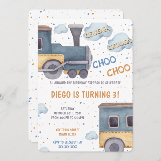 Train Birthday Invitations (Front/Back)