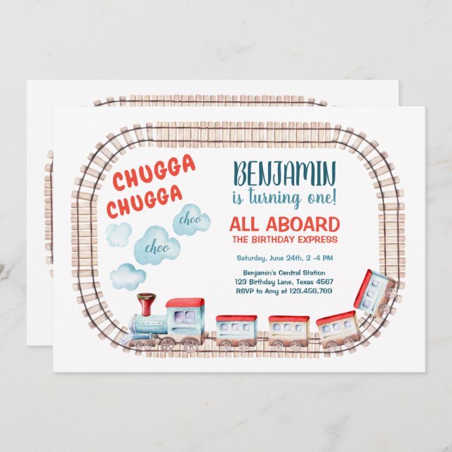 Train Birthday Invite Boy Chugga Choo Train Party  (Front/Back)