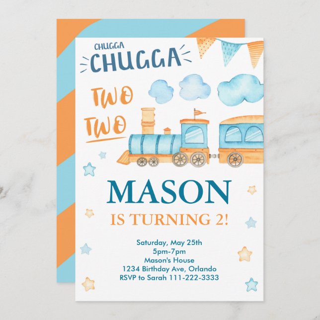 Train Birthday Invite Chugga Chugga Two Two (Front/Back)