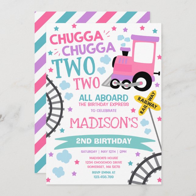 Train Birthday Invite Chugga Chugga Two Two Train (Front/Back)