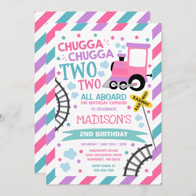 Train Birthday Invite Chugga Chugga Two Two Train (Front/Back)