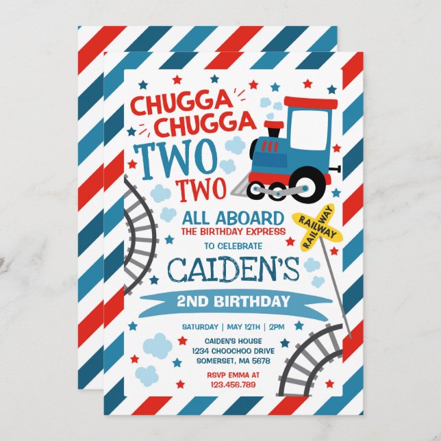 Train Birthday Invite Chugga Chugga Two Two Train (Front/Back)