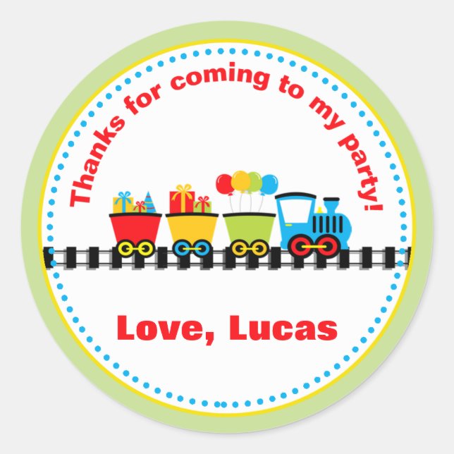 Train Birthday Party Favour Stickers (Front)