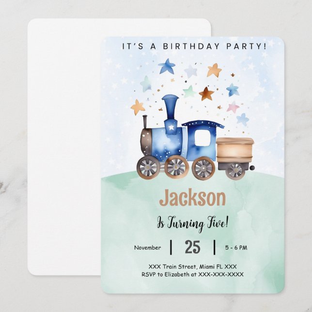 Train Birthday Party Invitation (Front/Back)