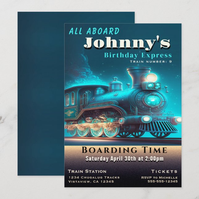 Train Birthday Party Invitation (Front/Back)