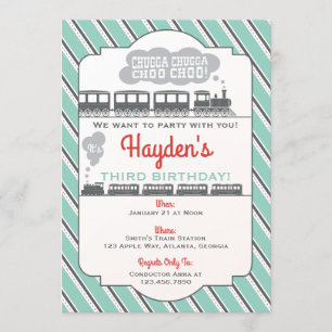 Train Birthday Party Invitation, Vintage Invitation