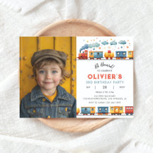 Train Birthday Party Photo Invitation