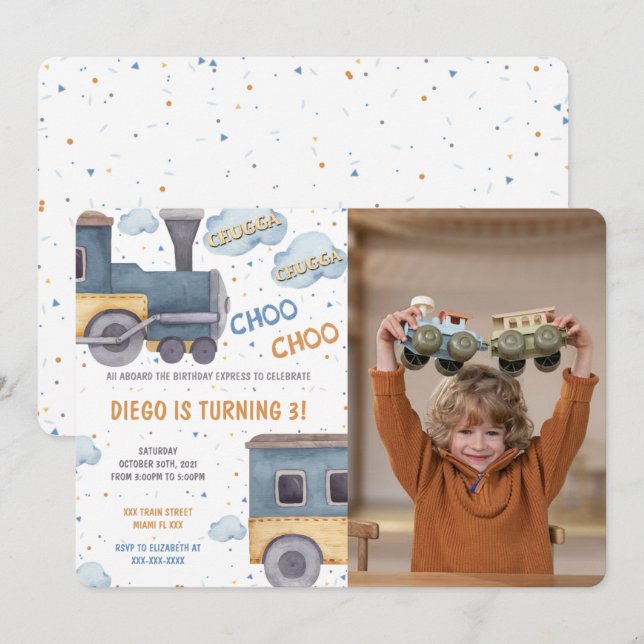 Train Birthday Photo Invitations (Front/Back)
