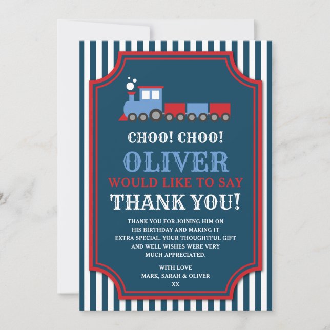 Train birthday thank you card (Front)