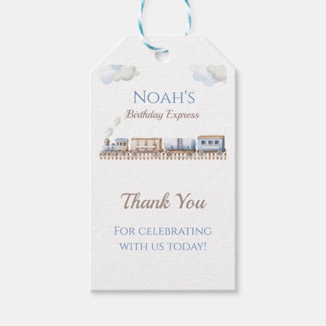 Train Birthday Thank You Favour Tags (Front)