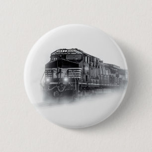Train Black and White train tracks 6 Cm Round Badge