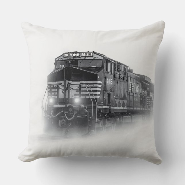 Train Black and White train tracks Cushion (Front)