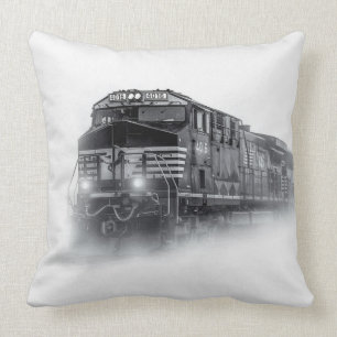 Train Black and White train tracks Cushion