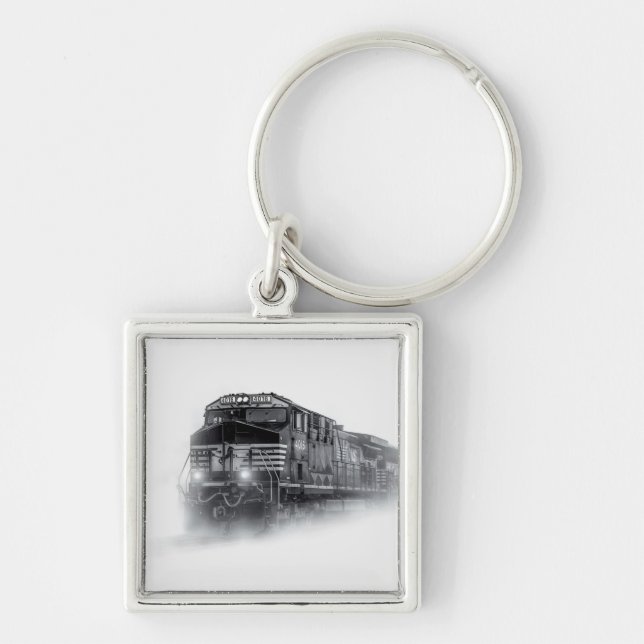 Train Black and White train tracks Key Ring (Front)