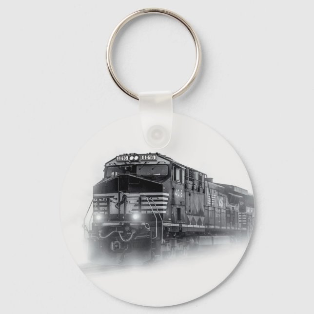 Train Black and White train tracks Key Ring (Front)