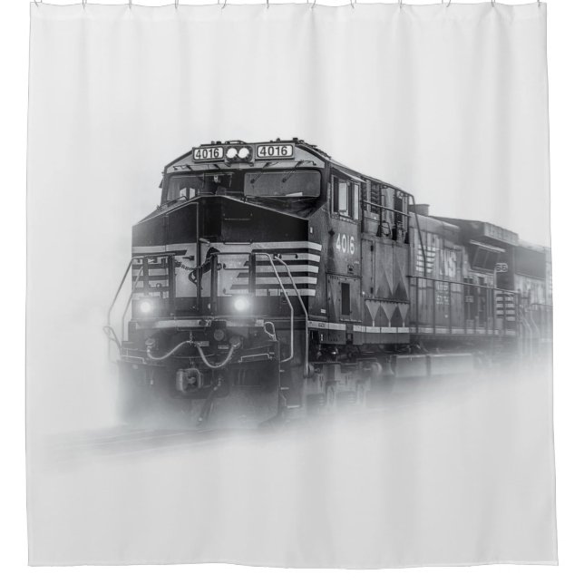 Train Black and White train tracks Shower Curtain (Front)