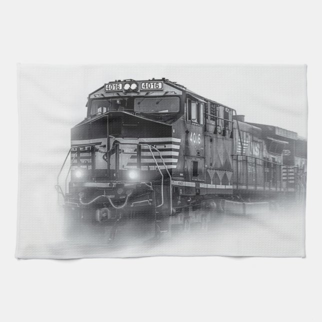 Train Black and White train tracks Tea Towel (Horizontal)
