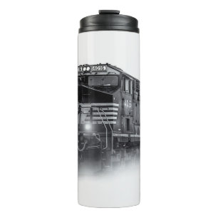 Train Black and White train tracks Thermal Tumbler