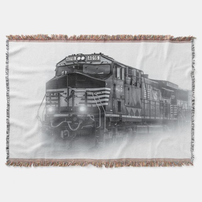 Train Black and White train tracks Throw Blanket (Front)