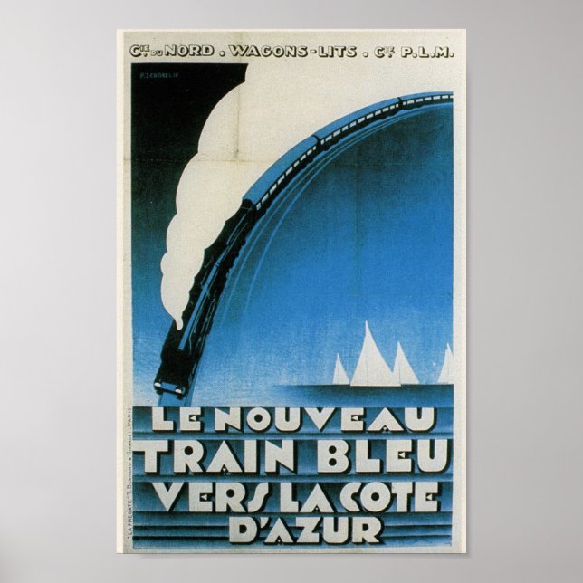 Train Bleu Cote D'Azur French Art Deco Travel Poster (Front)