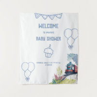 Train Blue Balloons Boy Whimsical Baby Shower
