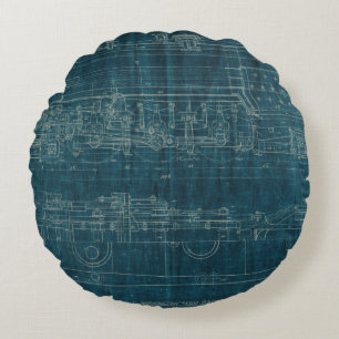 Train Blueprint I Round Cushion