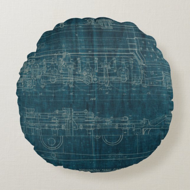 Train Blueprint I Round Cushion (Front)
