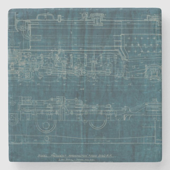 Train Blueprint I Stone Coaster (Front)