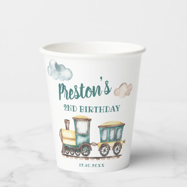 Train Boy 2nd Birthday Paper Cup Theme (Front)