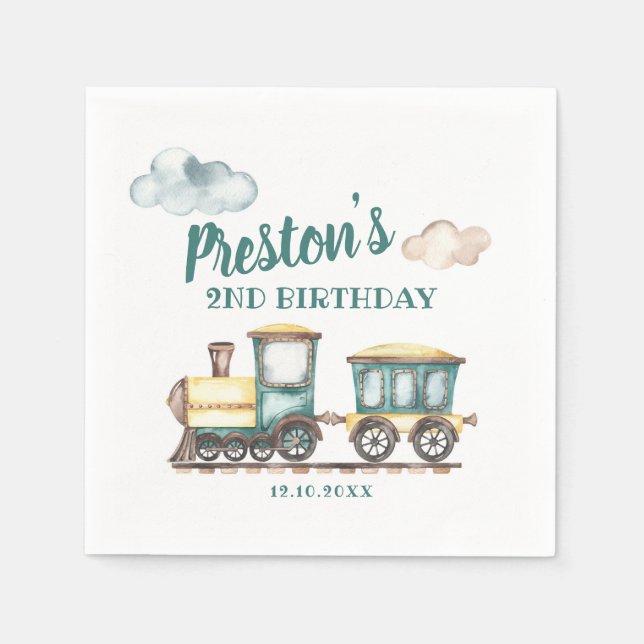 Train Boy 2nd Birthday Paper Napkin (Front)