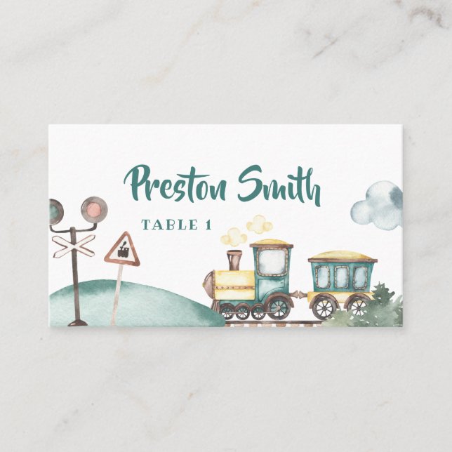 Train Boy 2nd Birthday Place Card Theme (Front)