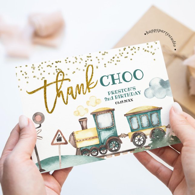 Train Boy 2nd Birthday Thank You Card (Creator Uploaded)