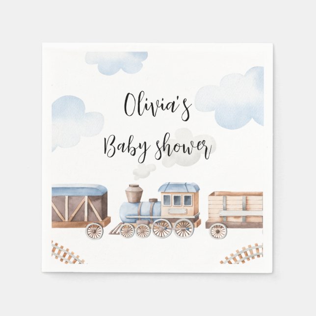 Train boy baby shower Party Decor, Chugga Chugga Napkin (Front)