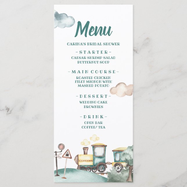 Train Boy Second Birthday Menu Card (Front)