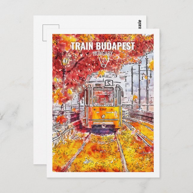 Train Budapest Hungary Travel Place Watercolor Postcard (Front/Back)