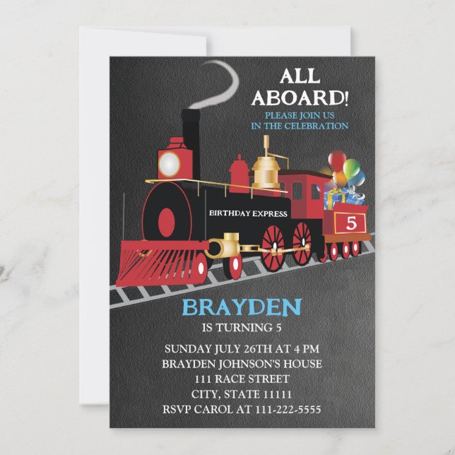 Train Children's Birthday Chalkboard Invitation (Front)