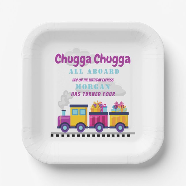 Train Chugga Choo Cartoon Any Age Birthday  Paper Plate (Front)