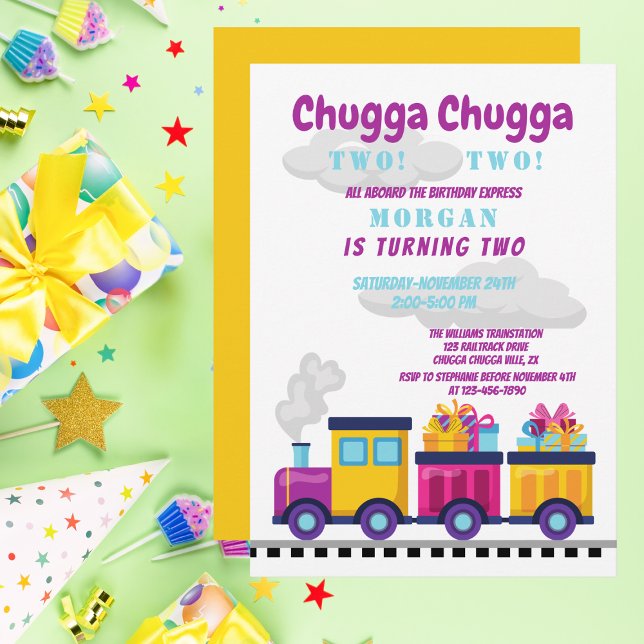 Train Chugga Choo Cartoon Second Birthday  Invitation (Creator Uploaded)