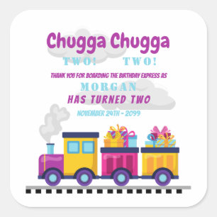 Train Chugga Choo Cartoon Second Birthday  Square Sticker