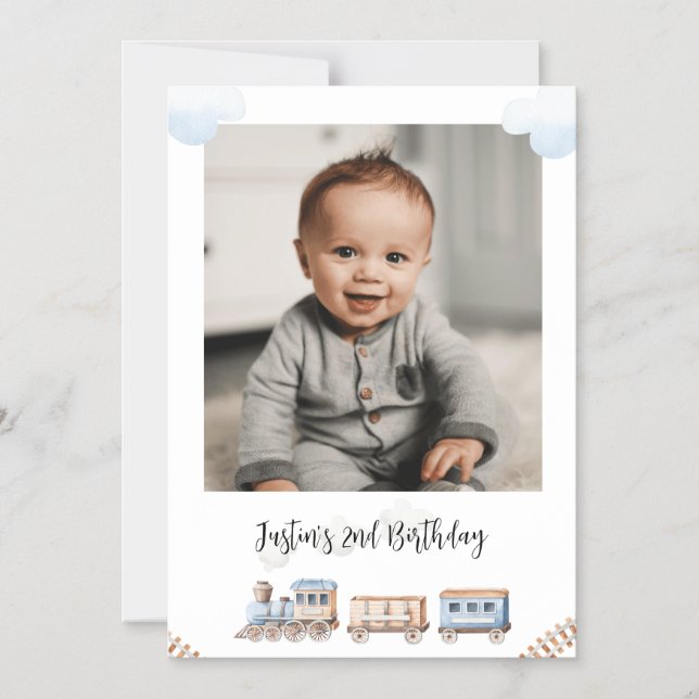 Train Chugga Two Two Photo Birthday Greeting Magnetic Invitation (Front)