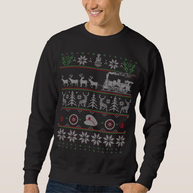 Train Conductor Locomotive Pulled by Reindeer Ugly Sweatshirt (Front)