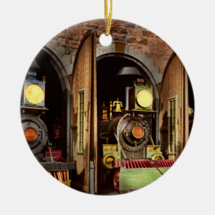 Train - Cow catching technology 1869 Ceramic Tree Decoration