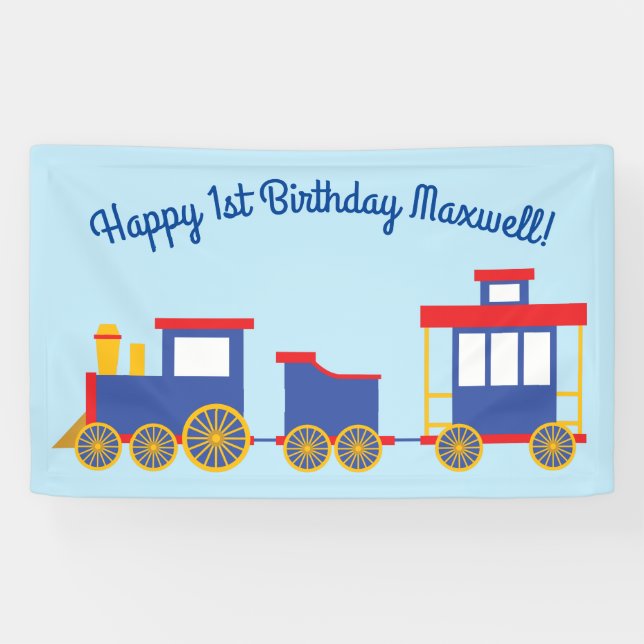 Train Cute Choo-Choo 1st Birthday Party Theme Banner (Horizontal)
