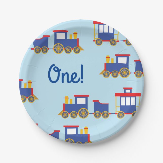 Train Cute Choo-Choo 1st Birthday Party Theme Paper Plate (Front)