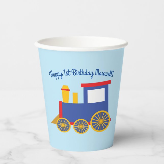Train Cute Choo-Choo Kids 1st Birthday Party Paper Cups (Front)